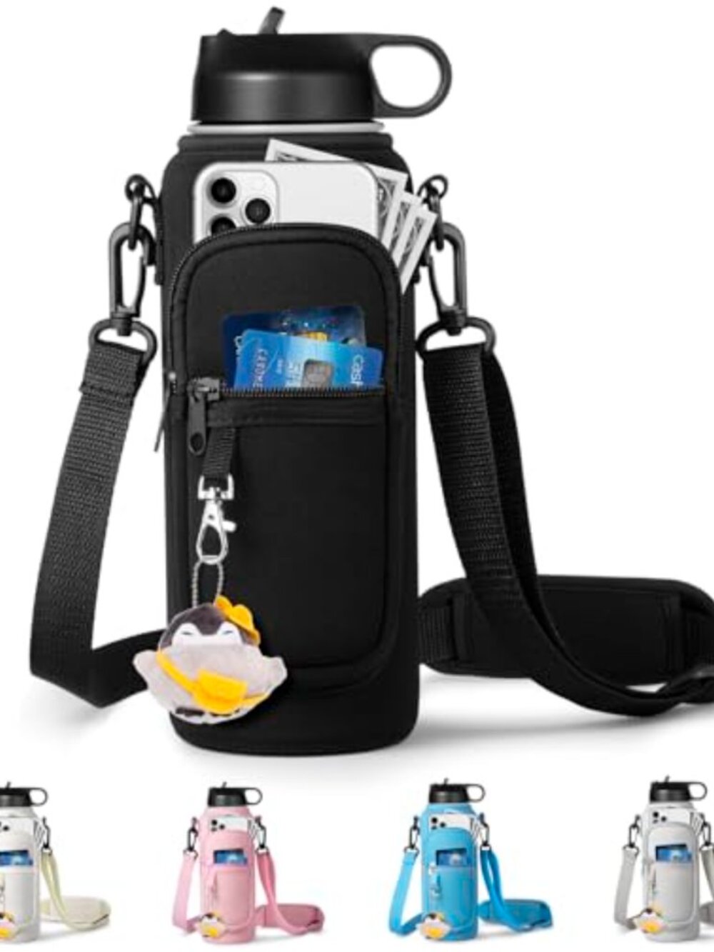 Water Bottle Holder with Strap Sling Bag Phone Pocket for Hiking Camping Travel